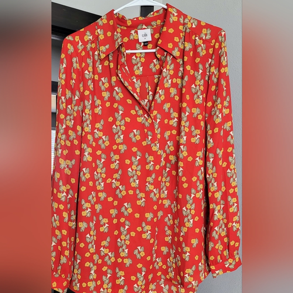 Cabi Red and Yellow Floral Blouse Size M, Like New